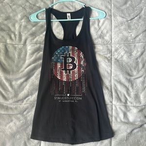 Black Racerback Fitted tank top with American Flag Bitcoin Logo